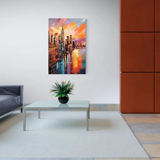 New York City Sunset Over Skyscrapers Hudson - Canvas Wall Art Living Room