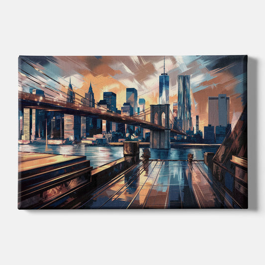 New York City Bridge From The Rooftop - Canvas Wall Art