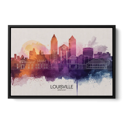 Louisville Sunset Over Skyline - Black Frame Canvas