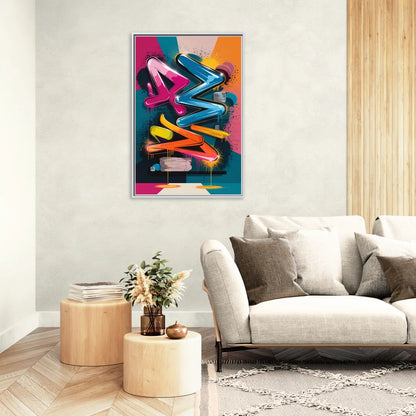 Austin Artistic Graffiti - Living Room White Frame Canvas