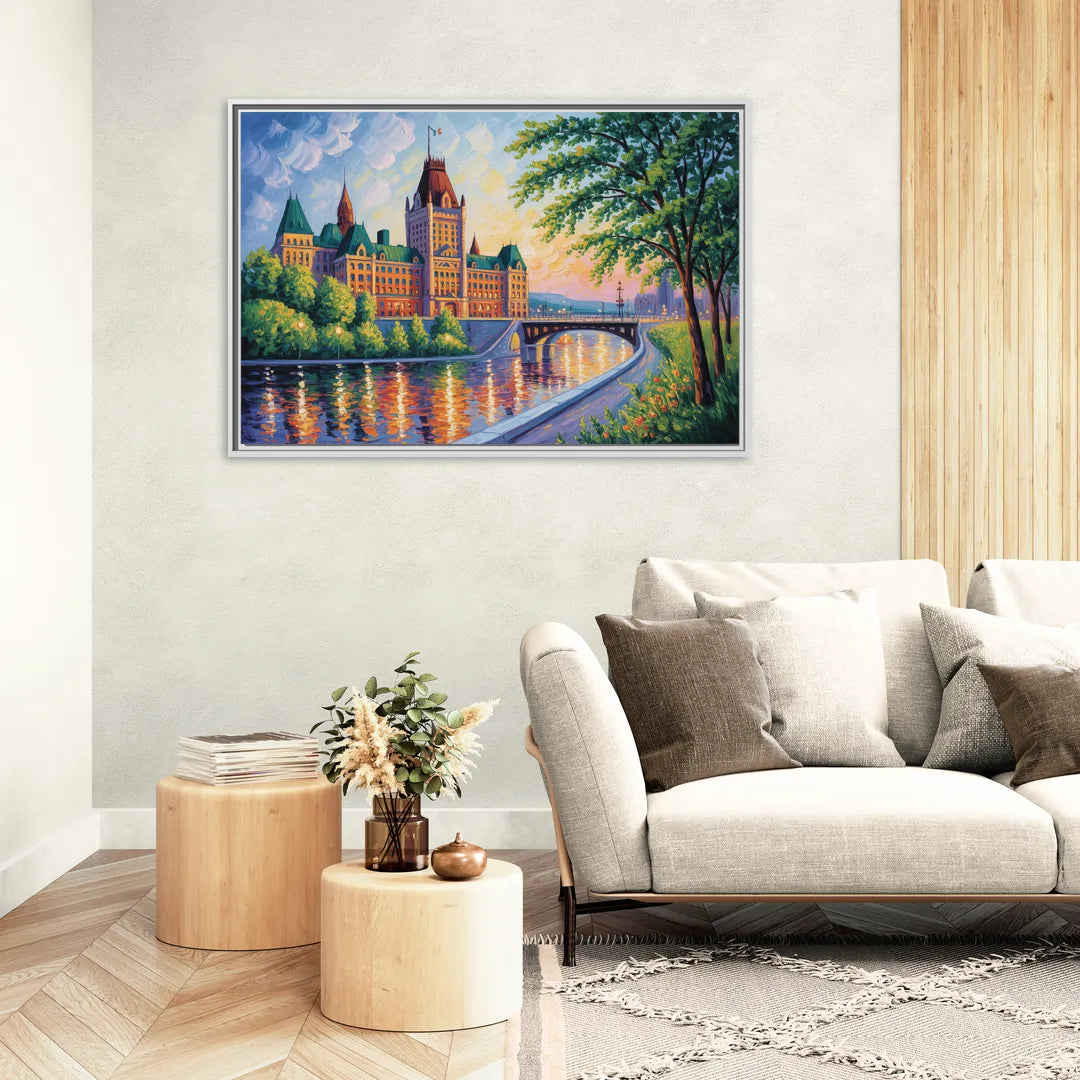 Parliament Building Quebec - Living Room White Frame Canvas