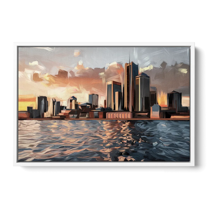 Detroit Cityscape Photography - White Frame Canvas