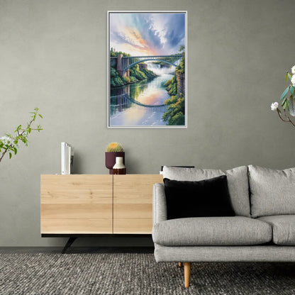 Niagara Falls Rainbow Bridge - Living Room White Frame Canvas