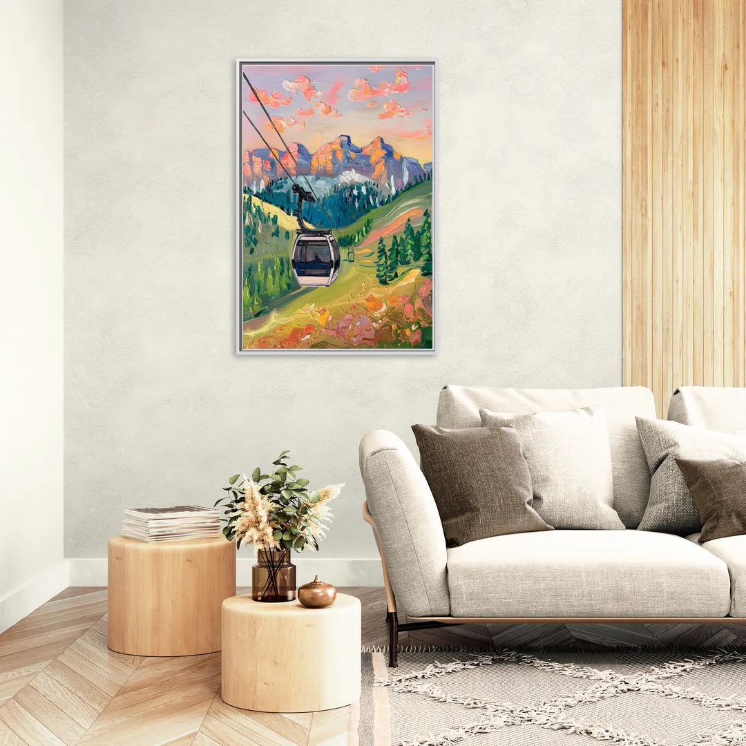 Telluride Scenic Gondola Ride - Living Room White Frame Canvas
