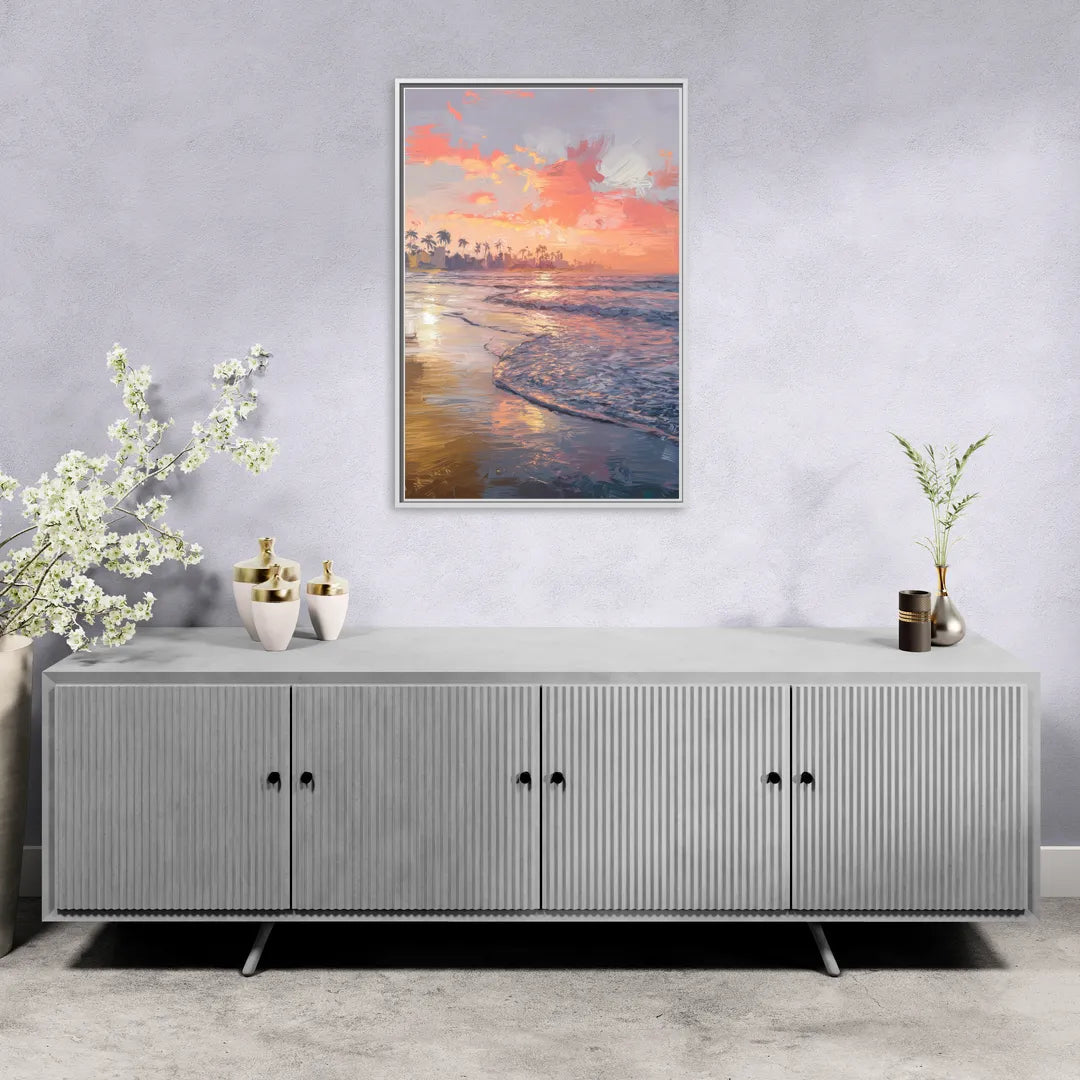 Miami Coastal Horizon - Living Room White Frame Canvas