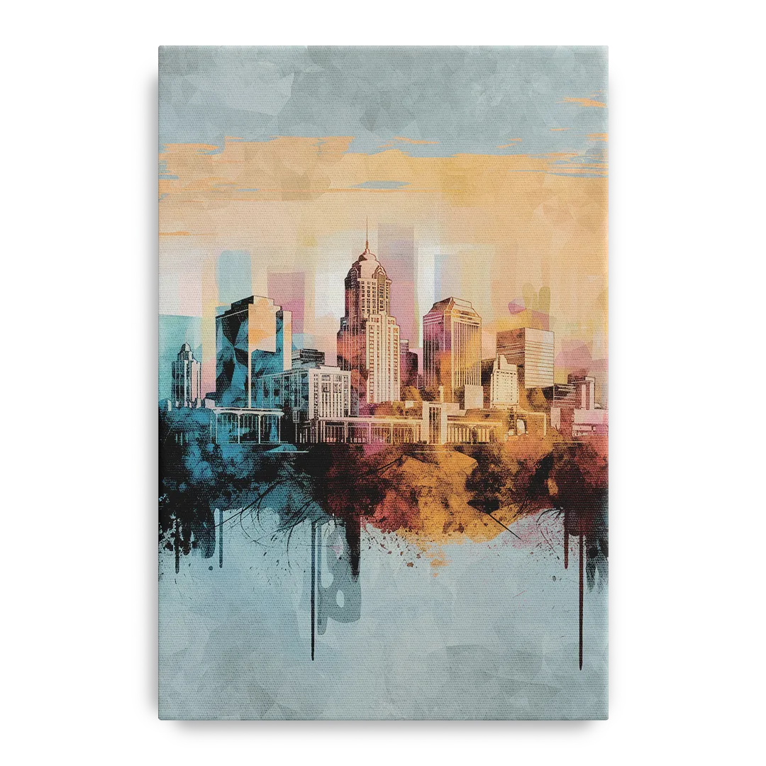 Indianapolis Cityscape in Watercolor - Canvas Wall Art