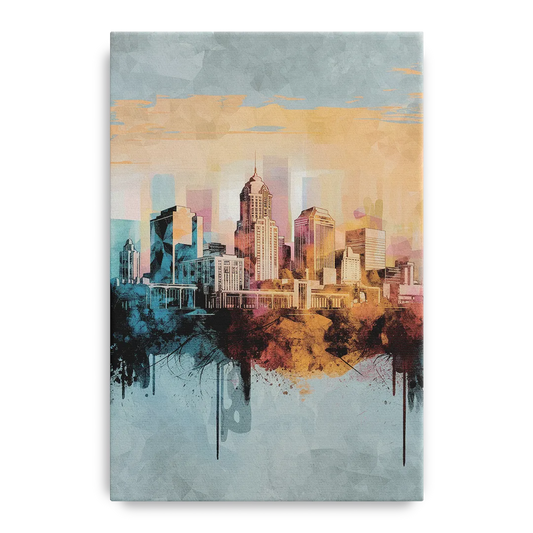 Indianapolis Cityscape in Watercolor - Canvas Wall Art