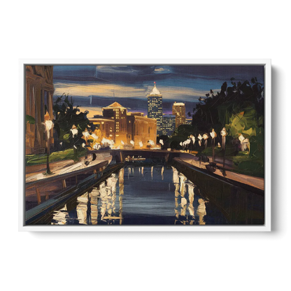 Indianapolis Canal Walk View - White Frame Canvas