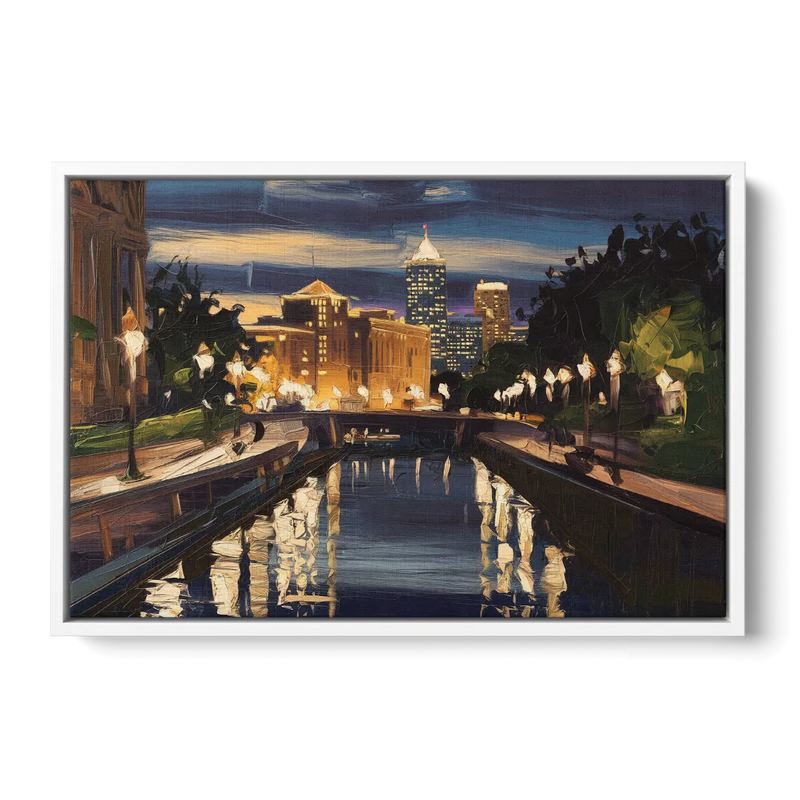 Indianapolis Canal Walk View - White Frame Canvas