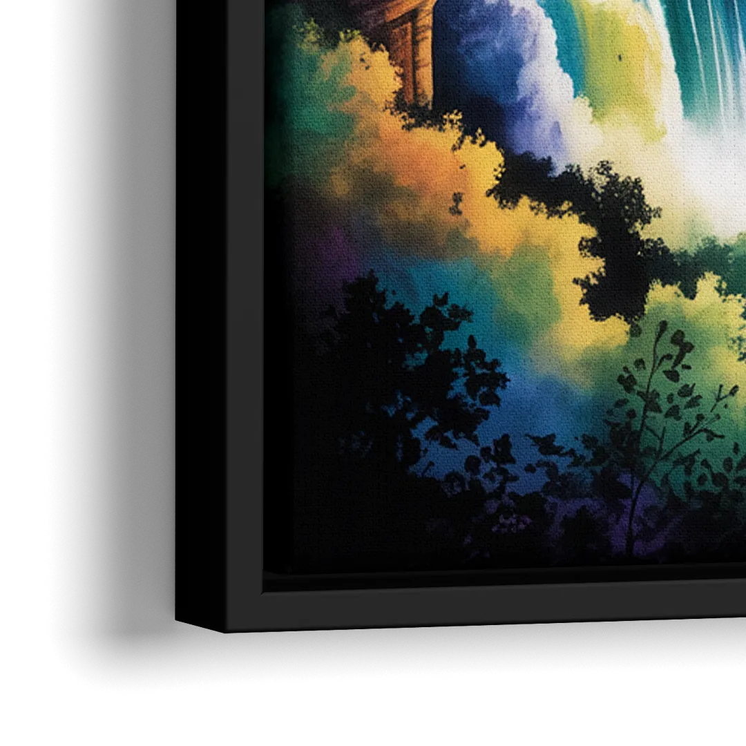 Niagara Falls at Night - Close-Up Black Frame Canvas