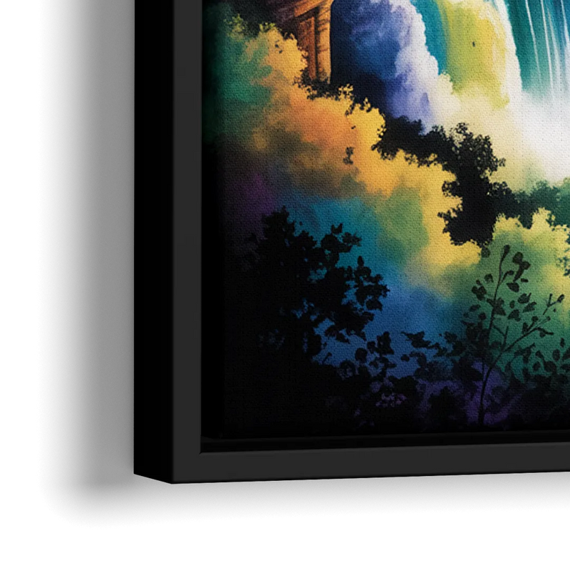 Niagara Falls at Night - Close-Up Black Frame Canvas