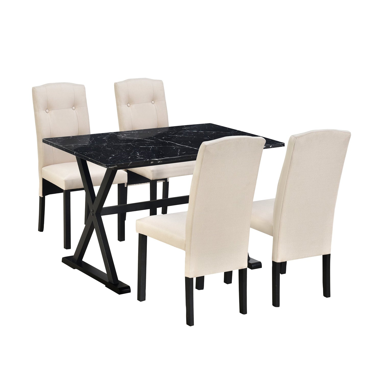 5-Piece Solid Wood Dining Set with Faux Marble Top – Sleek & Elegant