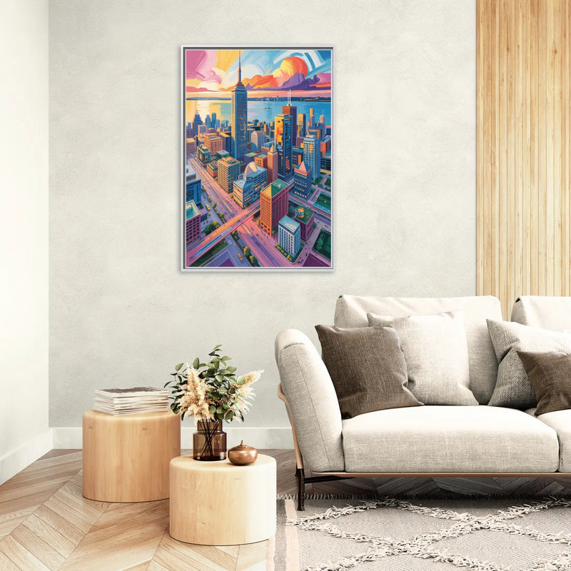Toronto Financial District - Living Room White Frame Canvas