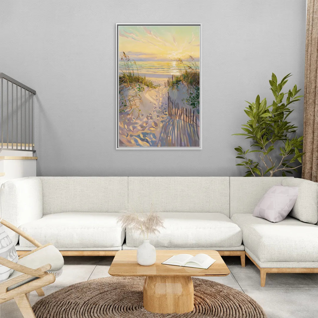 Long Beach Island Sunrise Glow - Living Room White Frame Canvas