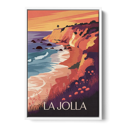 La Jolla Sunset Views - White Frame Canvas