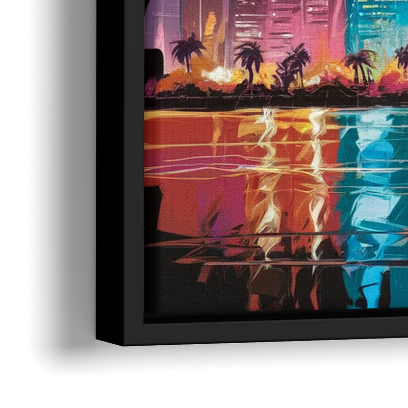 Miami Urban Sunset Glow - Close-Up Black Frame Canvas