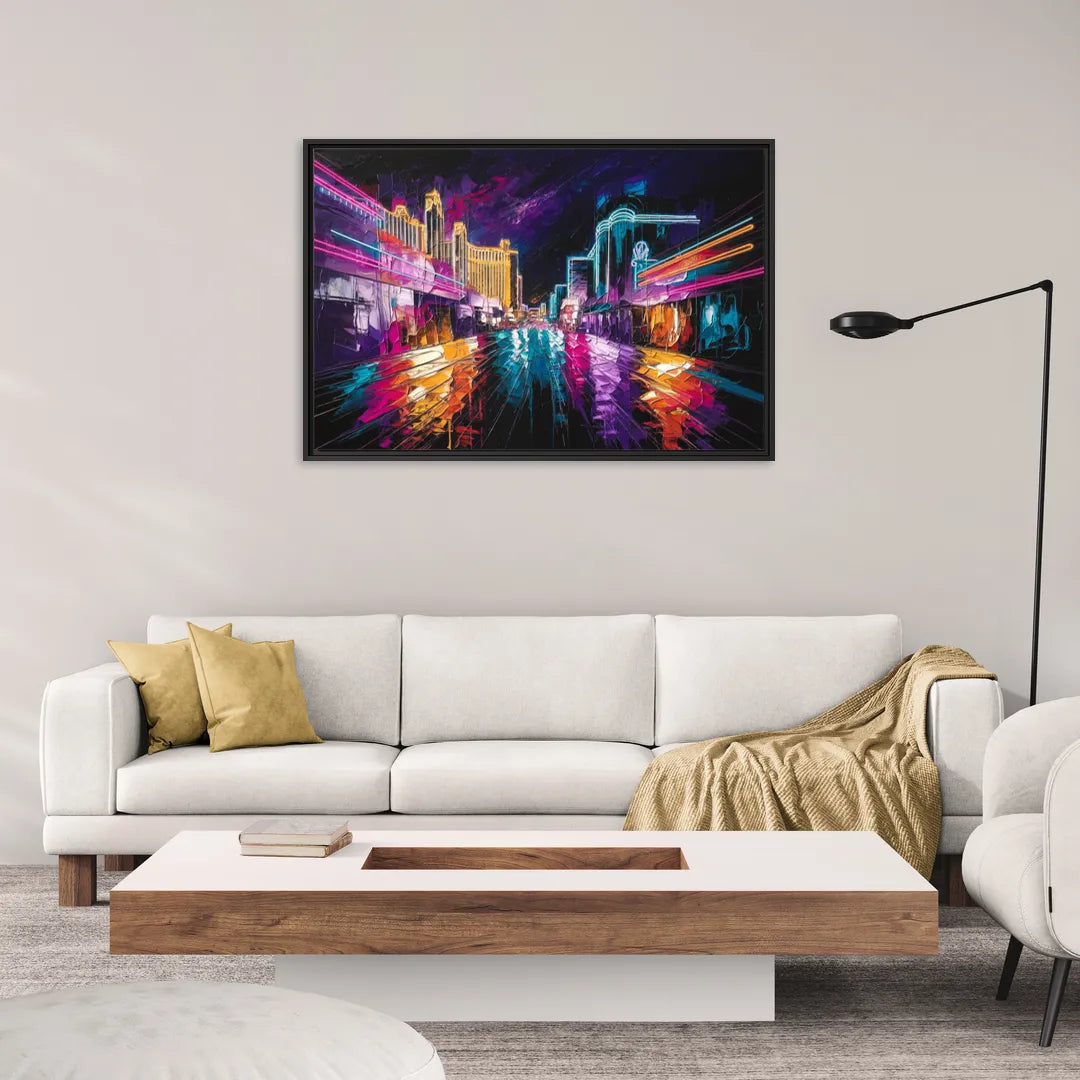 Las Vegas Neon Nights - Living Room Black Frame Canvas