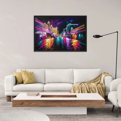 Las Vegas Neon Nights - Living Room Black Frame Canvas