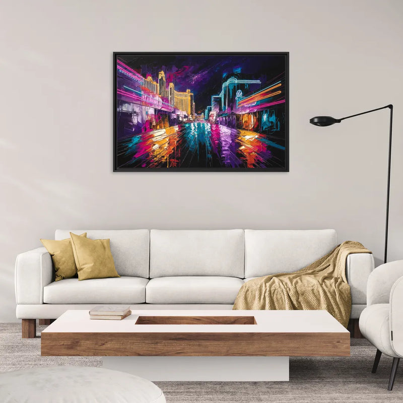 Las Vegas Neon Nights - Living Room Black Frame Canvas