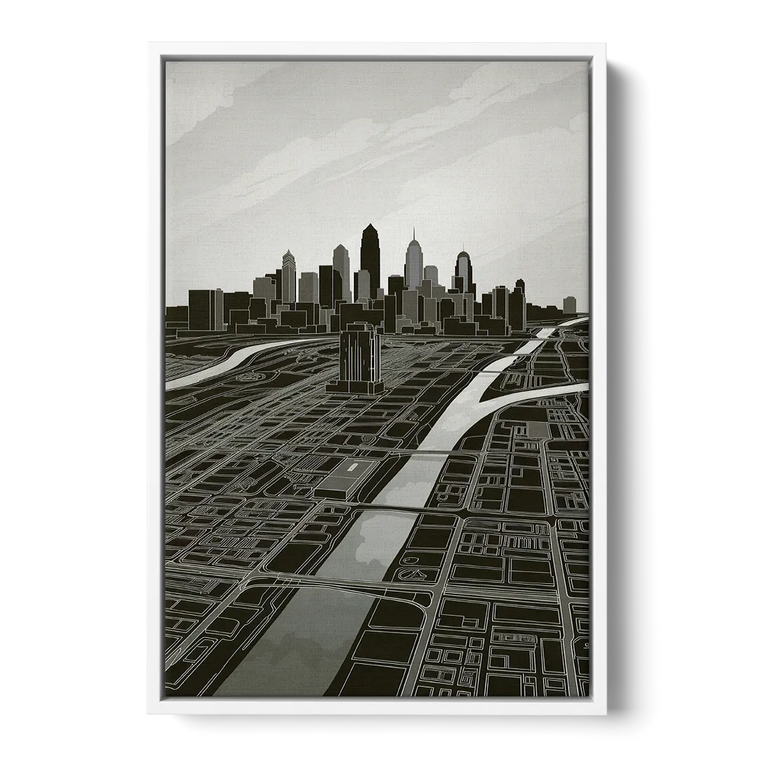 Philadelphia Map Design - White Frame Canvas