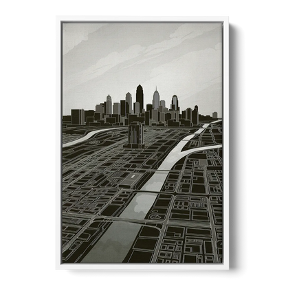 Philadelphia Map Design - White Frame Canvas