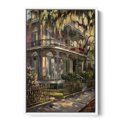 New Orleans Garden District Homes - White Frame Canvas