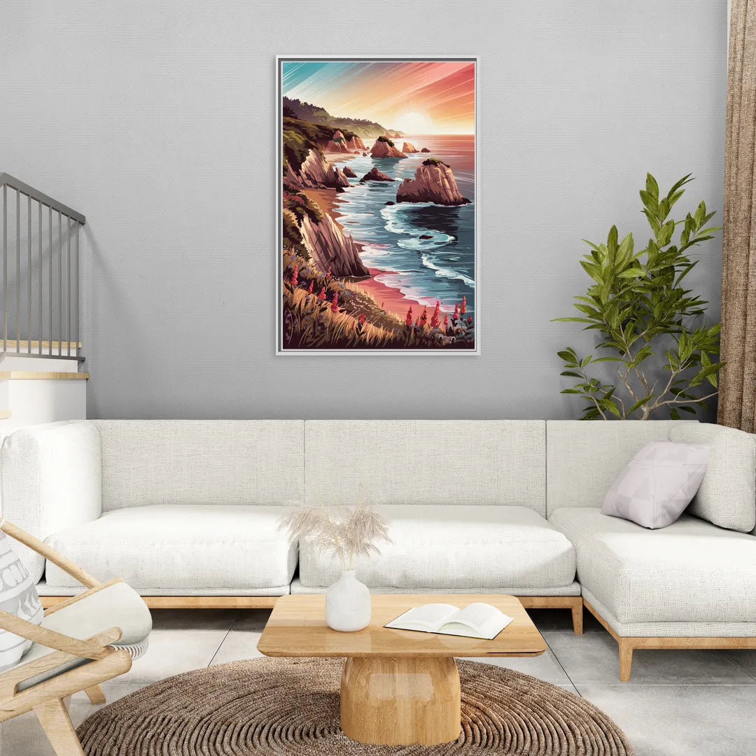 Big Sur Coastal Sunset - Living Room White Frame Canvas