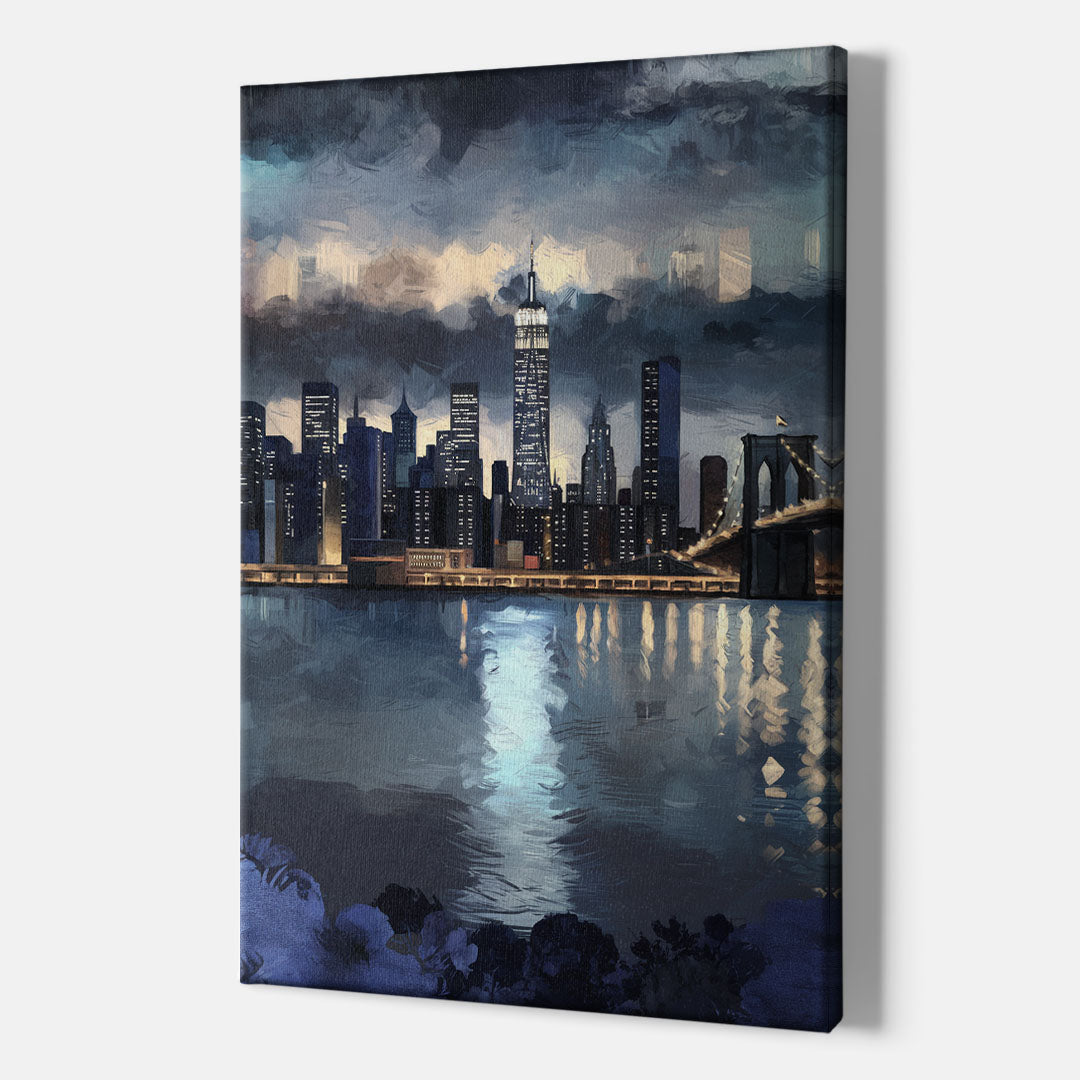 New York City Skyline in Blue Tones Hudson - Canvas Wall Art Indoor