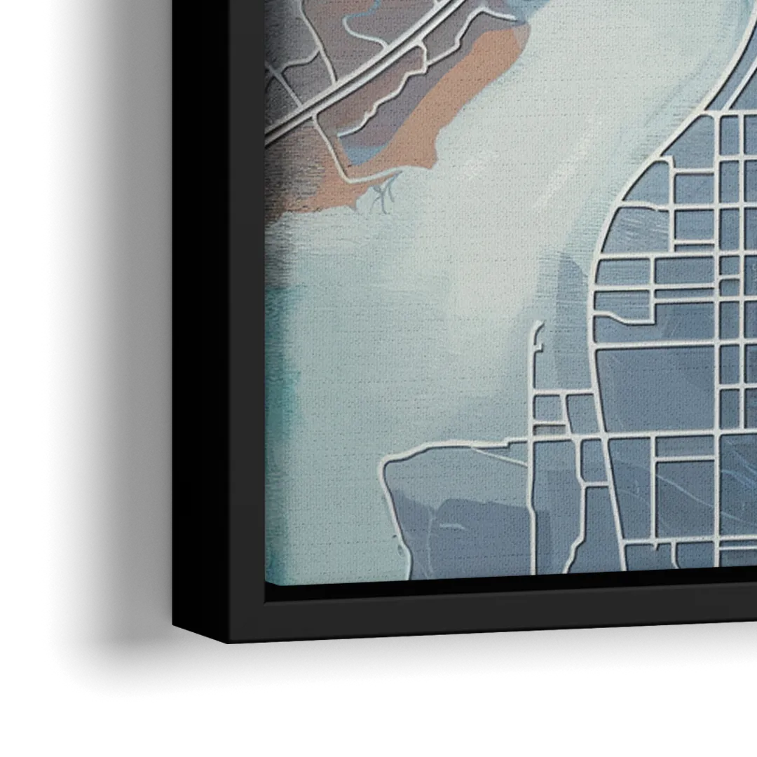 Kansas City Missouri Map - Close-Up Black Frame Canvas