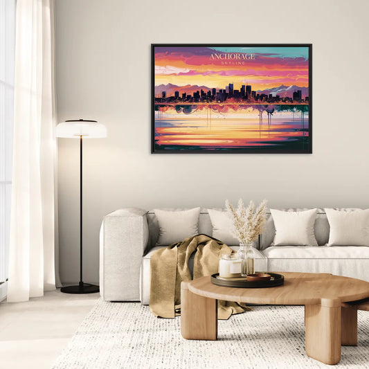 Anchorage Skyline Sunset - Living Room Black Frame Canvas