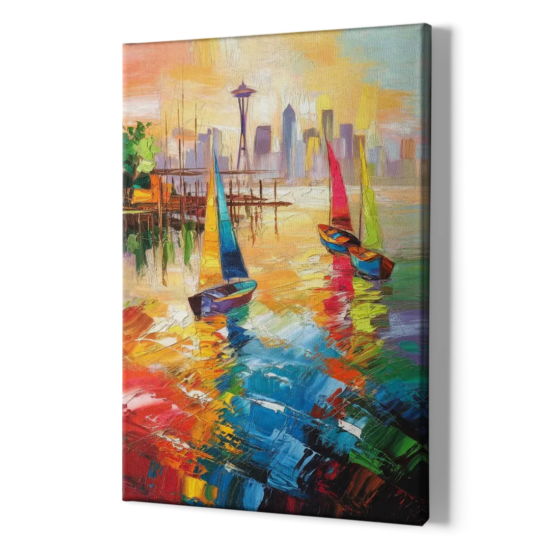 Seattle Waterfront Boats - Canvas Print Art Sides