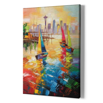 Seattle Waterfront Boats - Canvas Print Art Sides