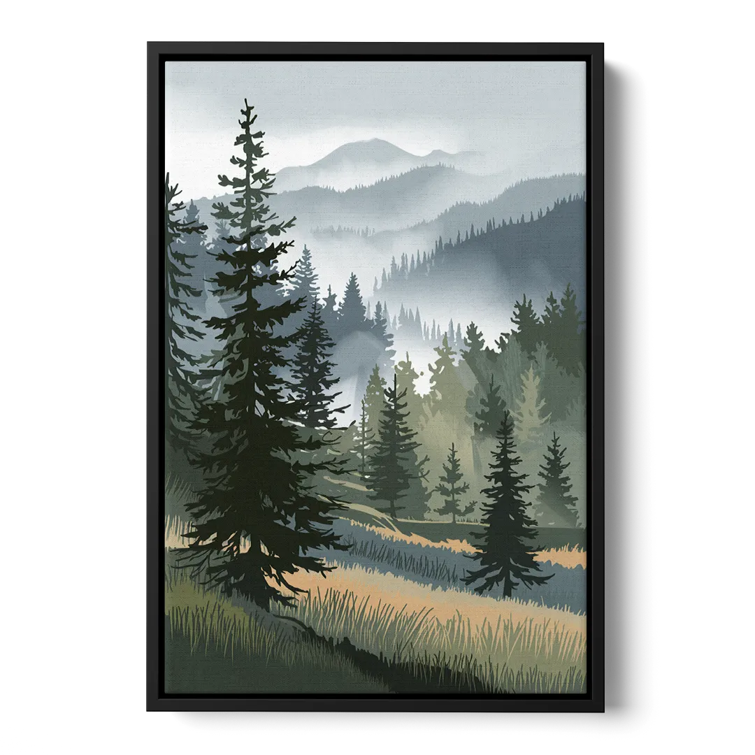 Sitka Evergreen Landscape - Black Frame Canvas