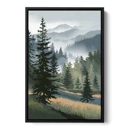 Sitka Evergreen Landscape - Black Frame Canvas