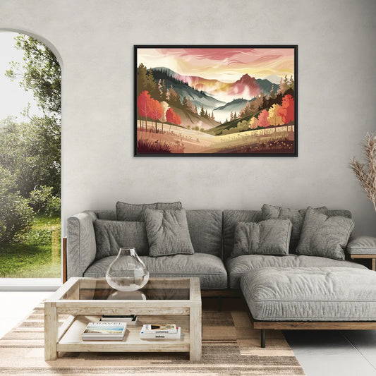Asheville Smoky Mountain Sunrise - Living Room Black Frame Canvas