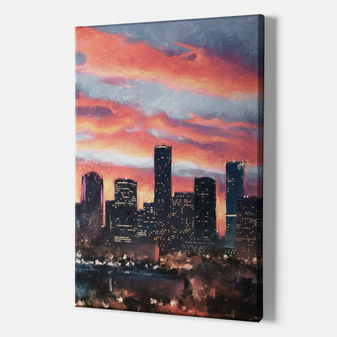 Houston Sunset Skyline - Canvas Wall Art Indoor