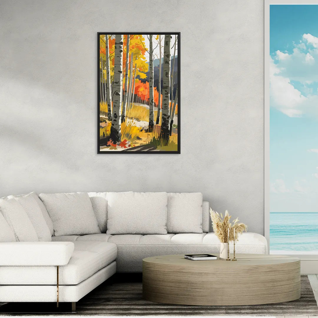 Aspen Vibrant Fall Colors - Living Room Black Frame Canvas