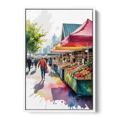 Granville Island Market - White Frame Canvas