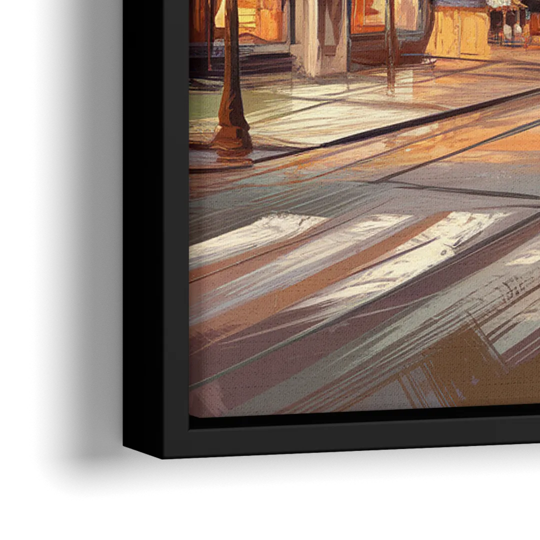 Raleigh Downtown Streetscape - Close-Up Black Frame Canvas