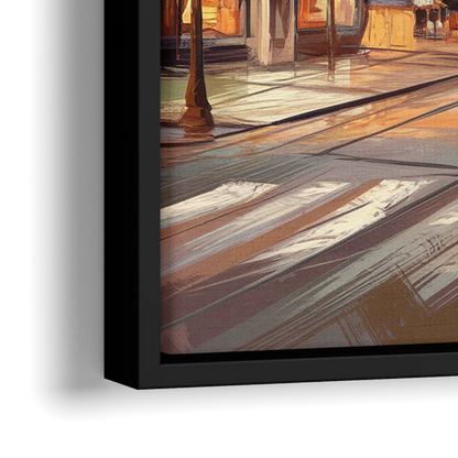 Raleigh Downtown Streetscape - Close-Up Black Frame Canvas