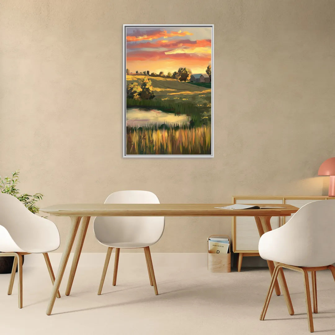 Tulsa Golden Hour - Living Room White Frame Canvas
