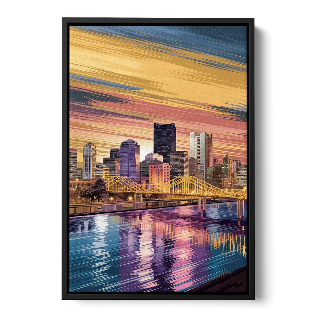 Pittsburgh Skyline Reflection - Black Frame Canvas