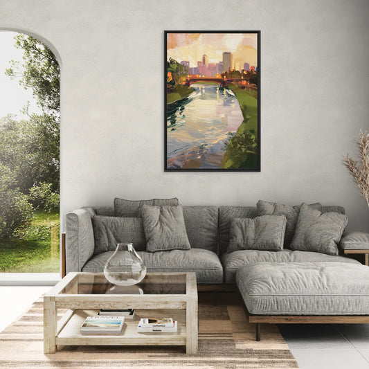 Rochester Genesee River View - Living Room Black Frame Canvas