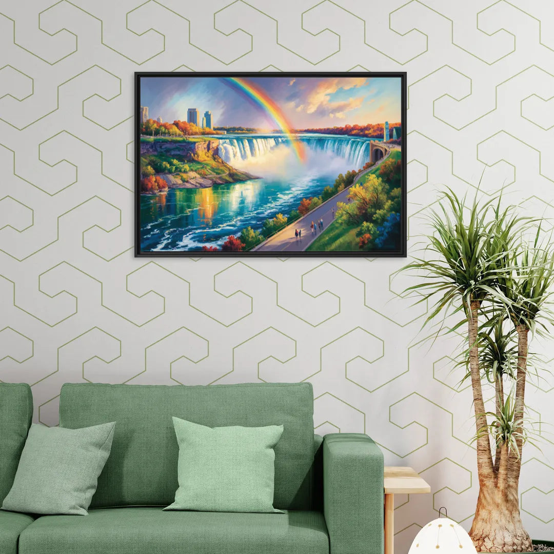 Rainbow Over Niagara Falls - Living Room Black Frame Canvas