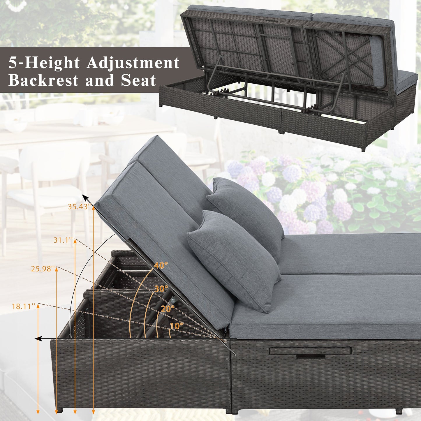 Luxurious Double Outdoor Daybed – Rattan Wicker with Reclining Patio Chairs
