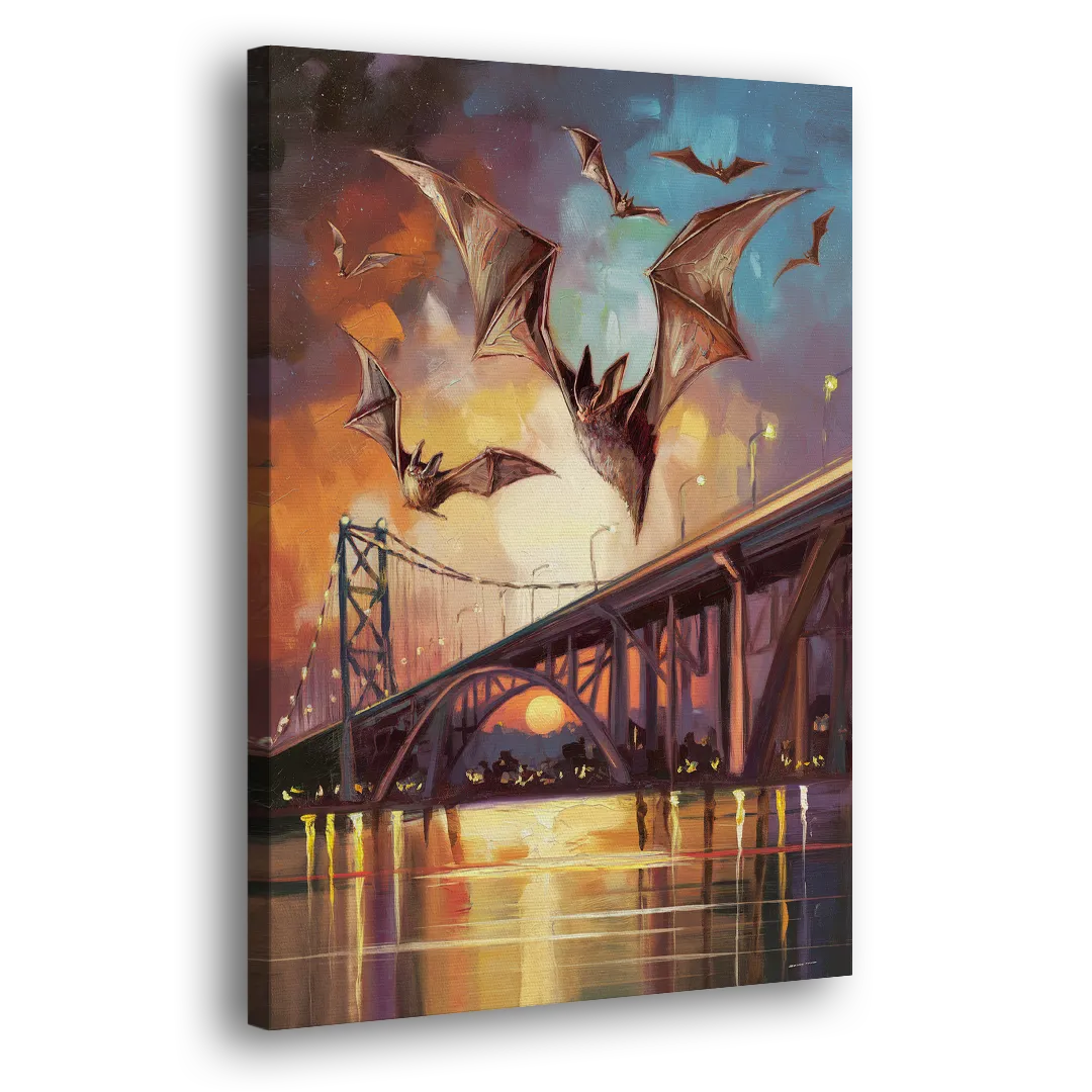 Austin Soaring Bats Scene - Canvas Print Art Sides