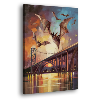 Austin Soaring Bats Scene - Canvas Print Art Sides