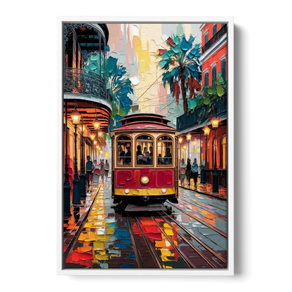 New Orleans Trolley Car Journey - White Frame Canvas