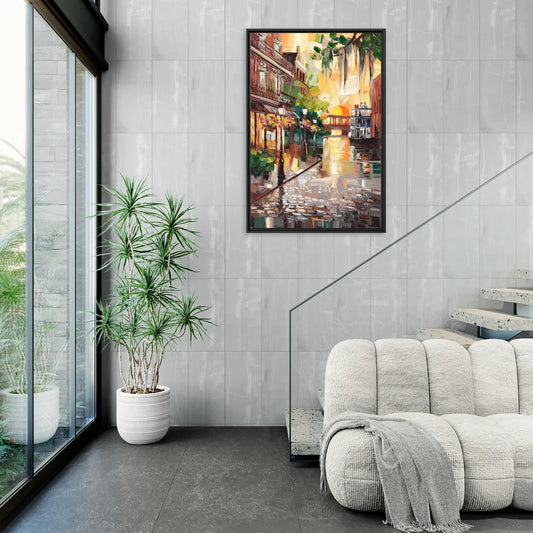 Savannah River Street Vibes - Living Room Black Frame Canvas