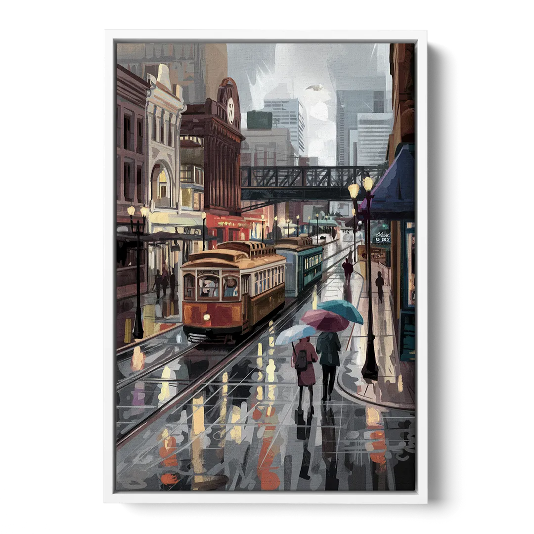 Kansas City Street Scenes - White Frame Canvas